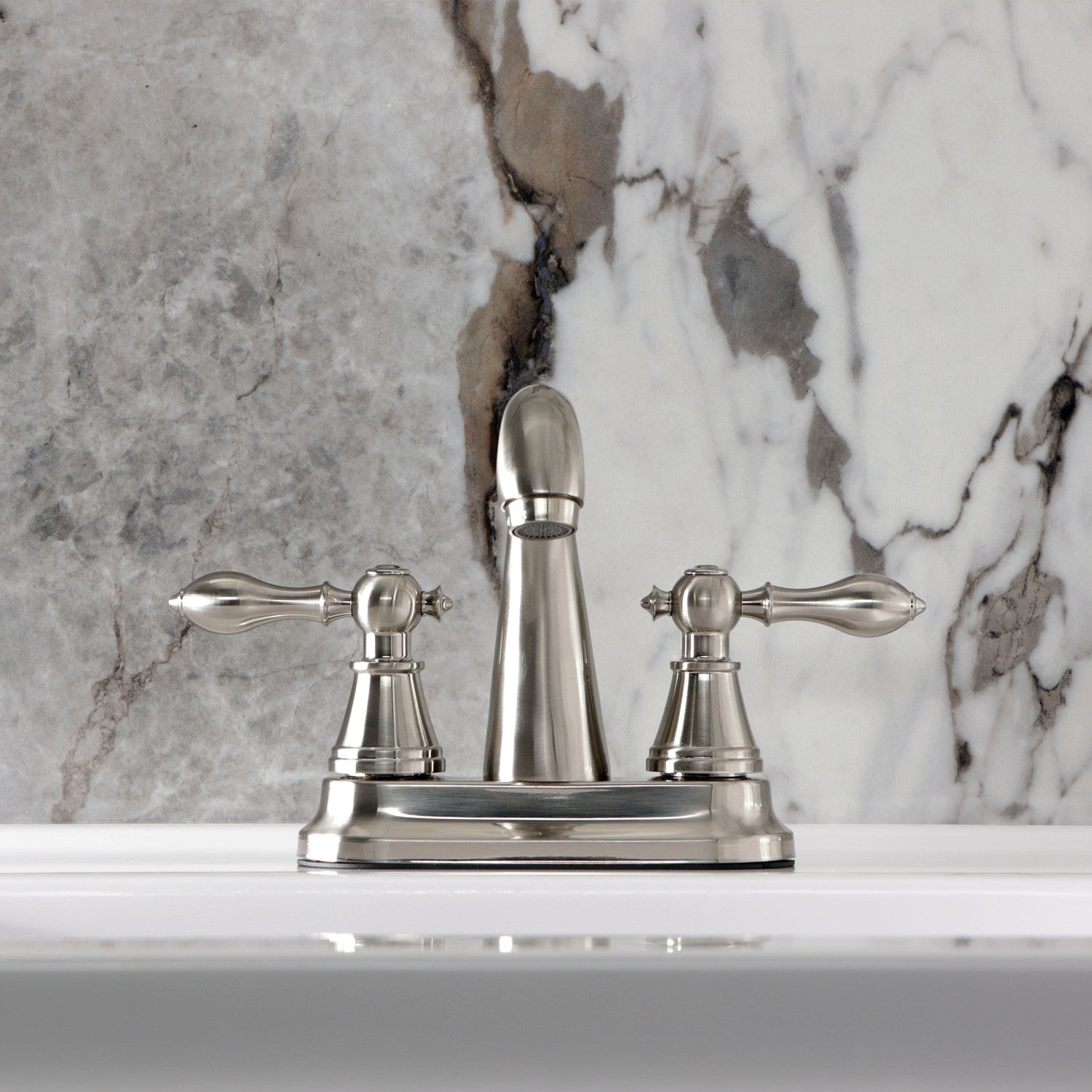 Kingston English Classic FSY7618AL Double-Handle 3-Hole Deck Mount 4-Inch Centerset Bathroom Faucet with Pop-Up Drain, Brushed Nickel — thumbnail 3